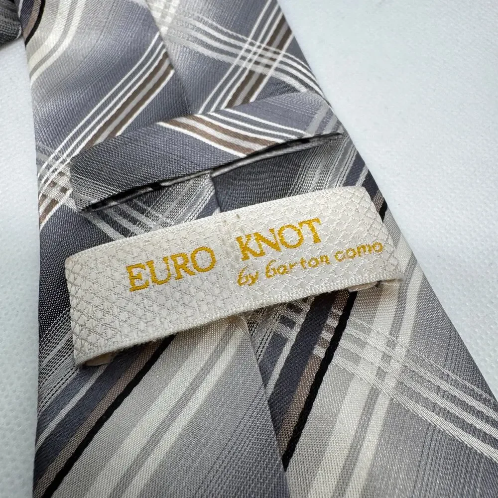 Euro Knot by Barton Como Men's Tie 100% Silk Grey Plaid Hand Made